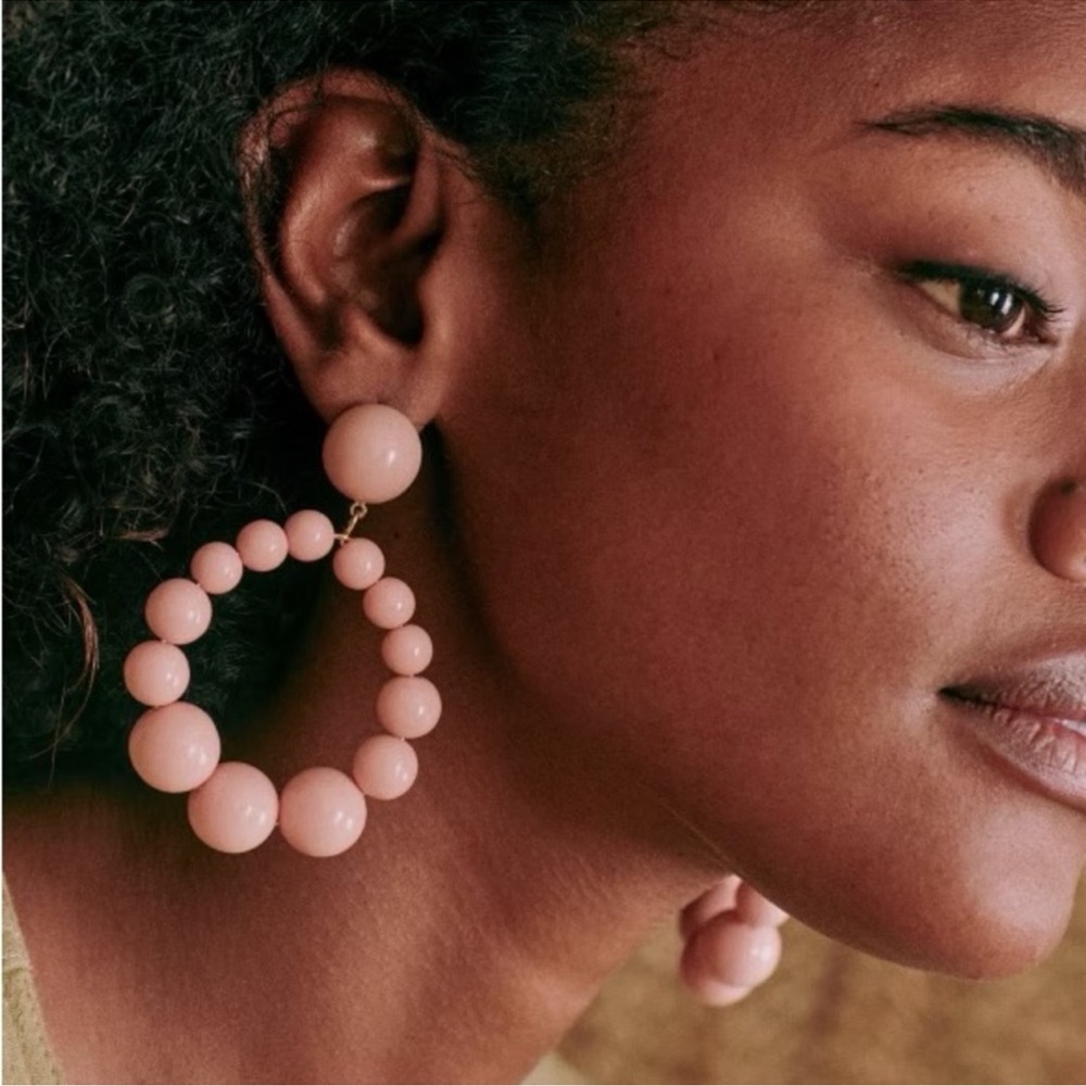 Sezane Pink Beaded Hoop Earrings